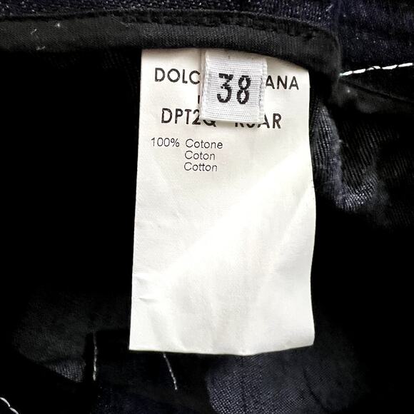 DOLCE & GABBANA Women's size 38 Navy Pin Striped Stitched Wide Leg Denim Jean - Picture 6 of 8